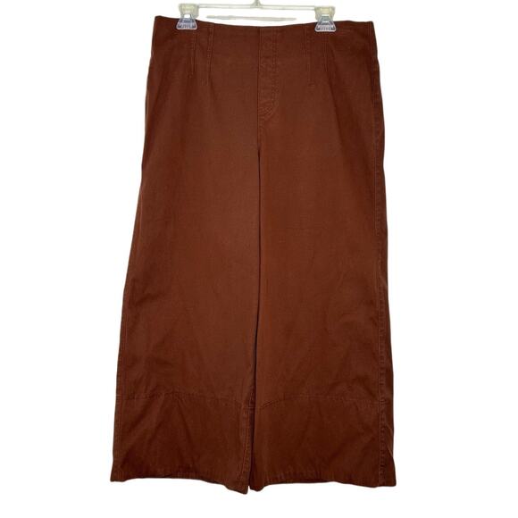 SPANX Stretch Twill Wide Leg Cropped High Rise Pants in Hickory Women's Size XL - Picture 1 of 6
